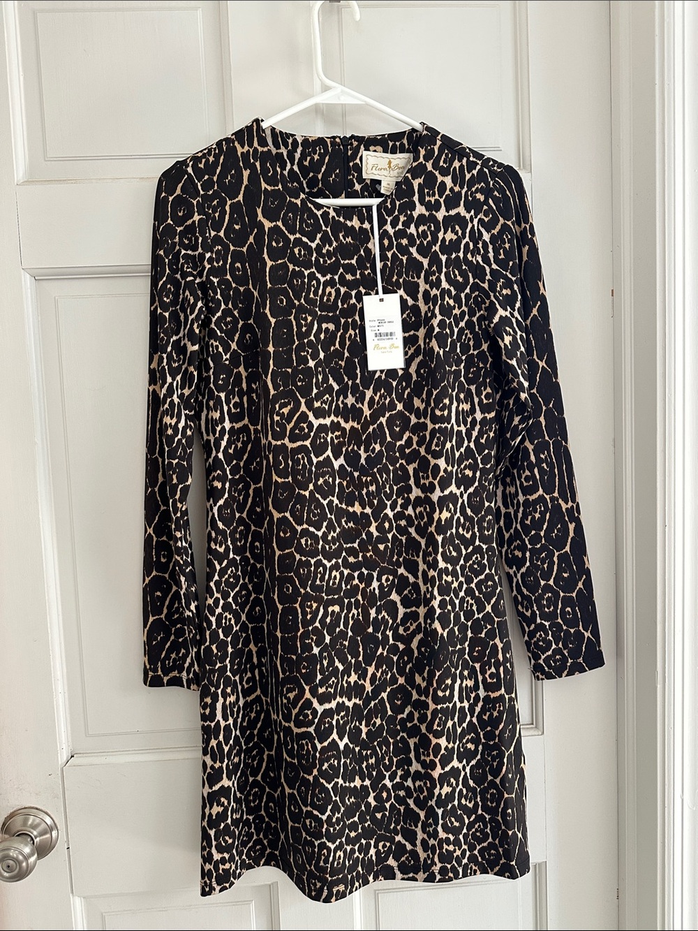 Flora bea NYC Black and Cream Long Sleeve Leopard mini Dress
